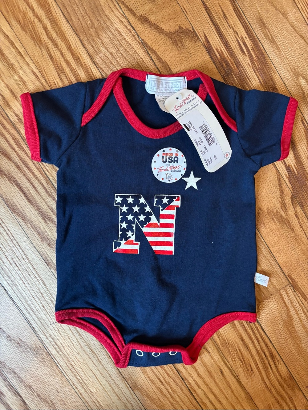 First Street Navy Blue & Red Baby One-Piece - USA N Initial